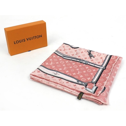 2066 - Square Louis Vuitton silk scarf, having an all over chain design with box, 130cm x 130cm