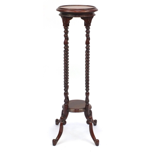 2033 - Mahogany barley twist plant stand with under tier, 101cm high