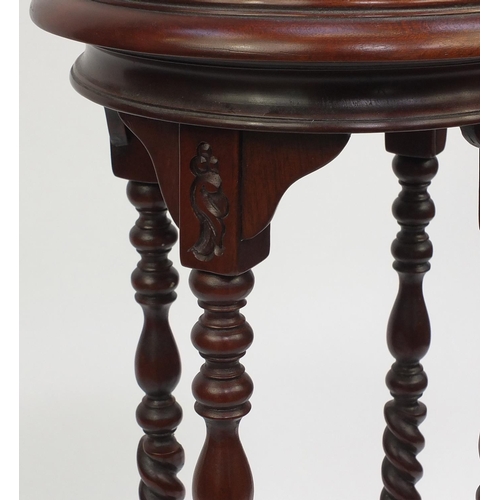 2033 - Mahogany barley twist plant stand with under tier, 101cm high