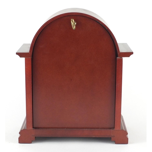 2162 - Inlaid mahogany Westminster chiming mantel clock, by Franz Hermle, 26cm high