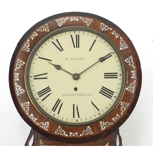 2045 - Early Victorian circular rosewood drop dial wall clock, inlaid with Mother of Pearl, the dial named ... 