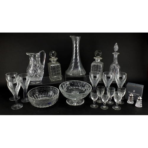 2195 - Cut glassware including set of six Thomas Webb glasses, pair of decanters, Royal Doulton bowl, set o... 