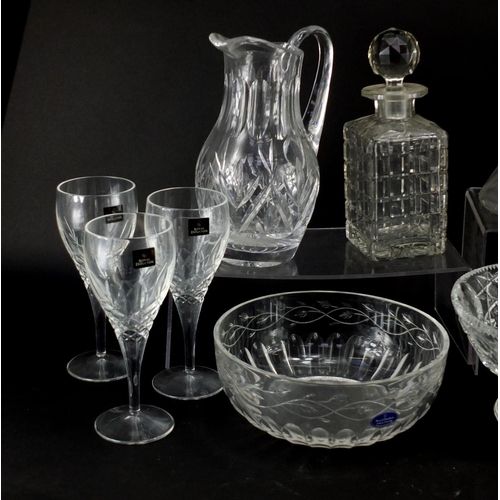 2195 - Cut glassware including set of six Thomas Webb glasses, pair of decanters, Royal Doulton bowl, set o... 