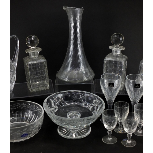 2195 - Cut glassware including set of six Thomas Webb glasses, pair of decanters, Royal Doulton bowl, set o... 