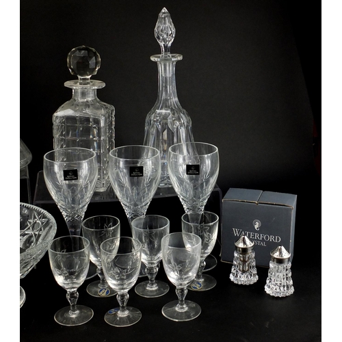 2195 - Cut glassware including set of six Thomas Webb glasses, pair of decanters, Royal Doulton bowl, set o... 