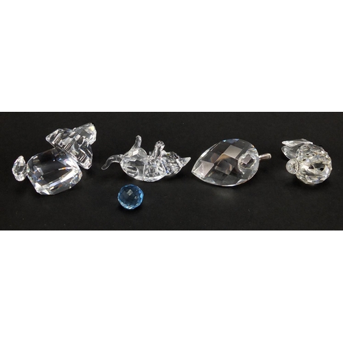 2301 - Four Swarovski Crystal animals including a cat and duck, all boxed, the largest 5.5cm wide