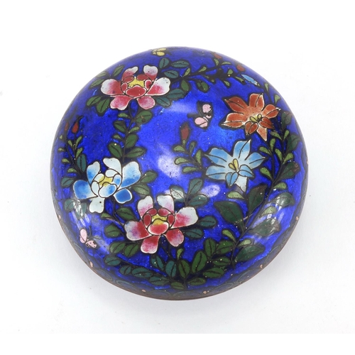 2237 - Oriental cloisonné bun box enamelled with flowers, 10cm in diameter