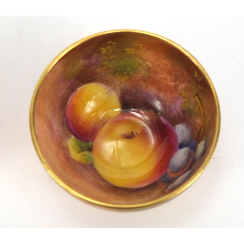 2303 - Miniature Royal Worcester jug and bowl, each hand painted with fruit, the jug 3.7cm high