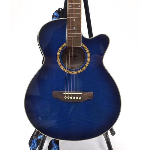 2079 - Ashton acoustic six string guitar, model SL29CEQTBB, 101cm in length