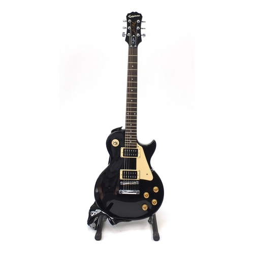 2077 - Epiphone Les Paul 100 model electric guitar, with Marshall amp and stand