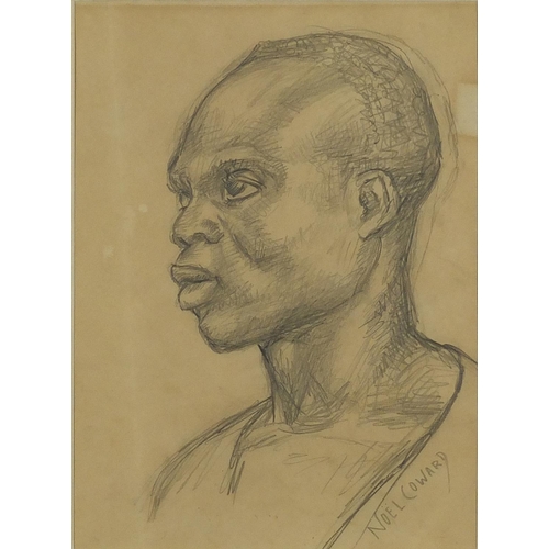 2091 - Attributed to Noël Coward - Head and shoulders portrait of an African male, pencil sketch, label ver... 