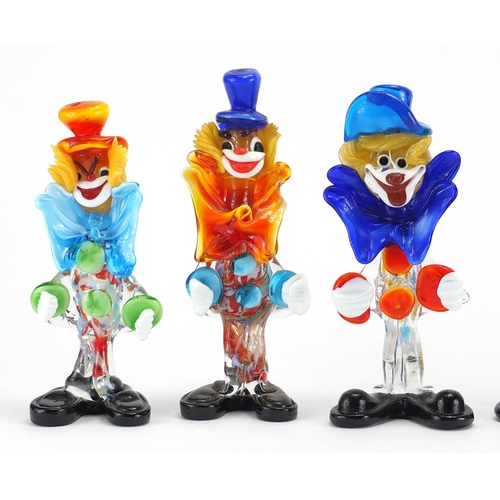 2168 - Six Murano colourful glass clowns, the largest 25cm high