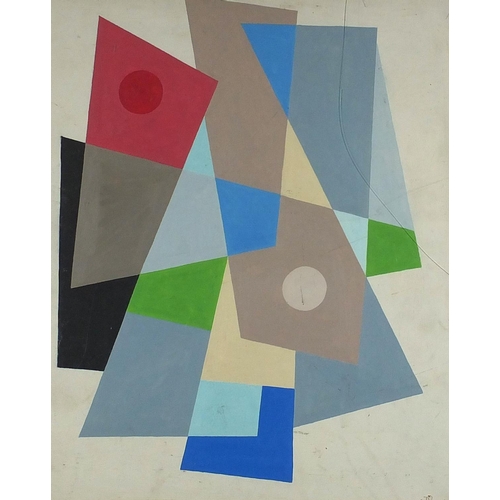 2188 - Abstract composition, geometric shapes, watercolour and gouache on board, bearing a monogram JM, fra... 