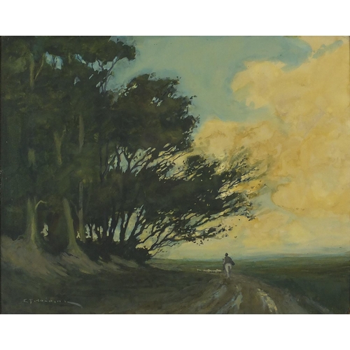 2189 - Edgar Thomas Holding RWS - The Lonely Road, watercolour, inscribed label verso, framed, 49cm x 39cm