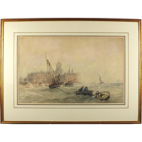 2262 - Attributed to Sydney Herbert - Flemish coast, 19th century English school maritime watercolour,  ins... 