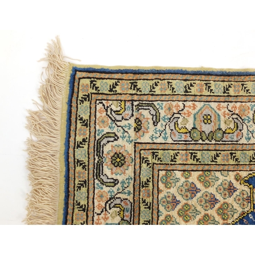 2040 - Rectangular Turkish silk prayer mat, the border having a stylised floral design, 59cm x 41cm