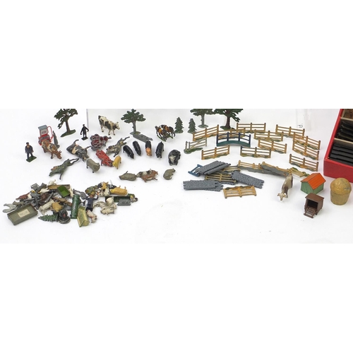 2207 - OO gauge Trix twin Railway set, together with a group of hand painted lead farmyard animals and acce... 