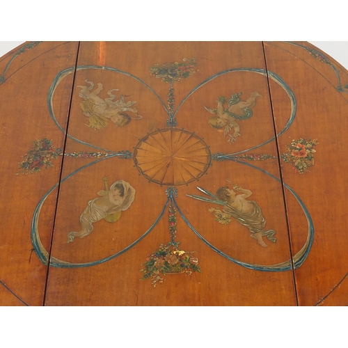 2006 - Sheraton Revival inlaid mahogany Pembroke table, decorated with putti and baskets of flowers, raised... 