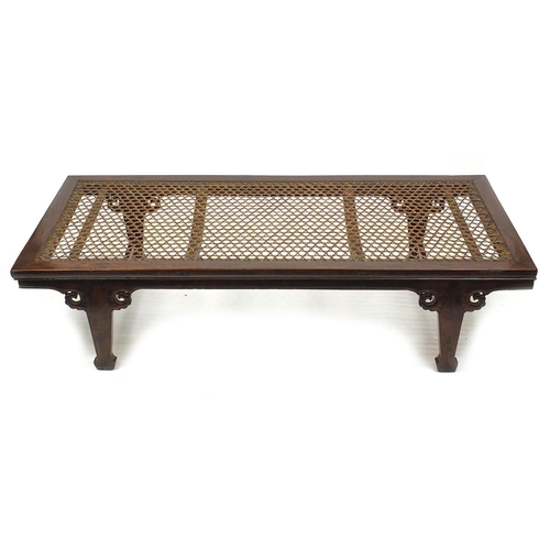 2029 - Chinese hardwood day bed with lattice top, 50cm H x 219cm W x 103cm D