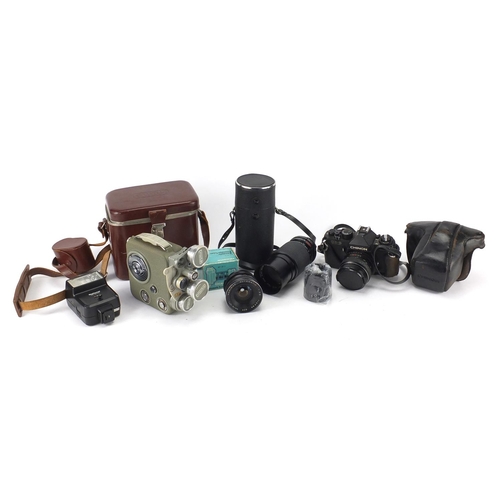 220 - Vintage cameras lenses and accessories including a Eumig model 650047 and a Chinon CE-3