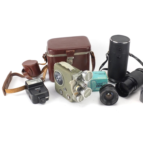 220 - Vintage cameras lenses and accessories including a Eumig model 650047 and a Chinon CE-3