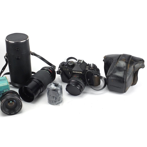 220 - Vintage cameras lenses and accessories including a Eumig model 650047 and a Chinon CE-3