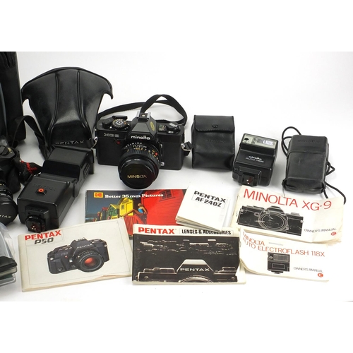 176 - Pentax P50 and Minolta XG9 cameras with lenses and accessories