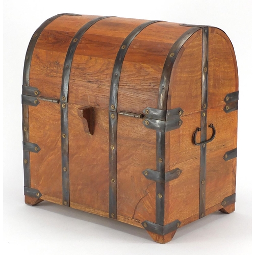 93 - Mexican pine dome top wine box, 38cm H x 36cm W