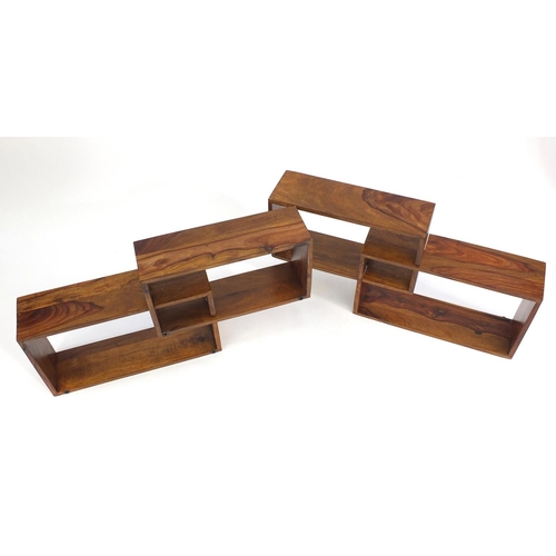 128 - Pair of Mexican pine wall hanging shelves