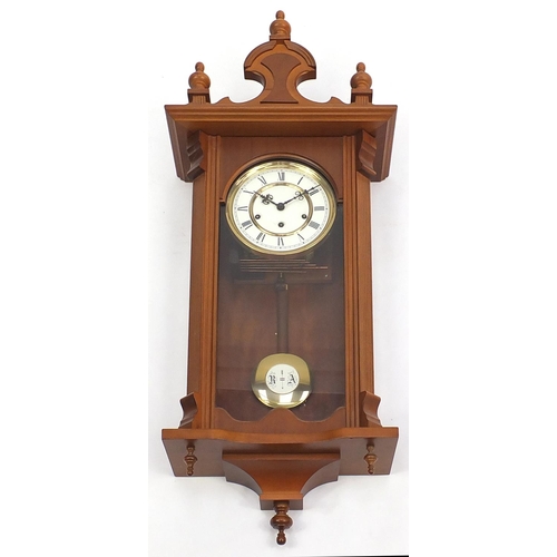 37 - Mahogany cased wall hanging clock, with Westminster chime, 100cm in length
