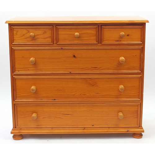 12 - Pine six drawer chest, 95cm H x 107cm W x 46cm D