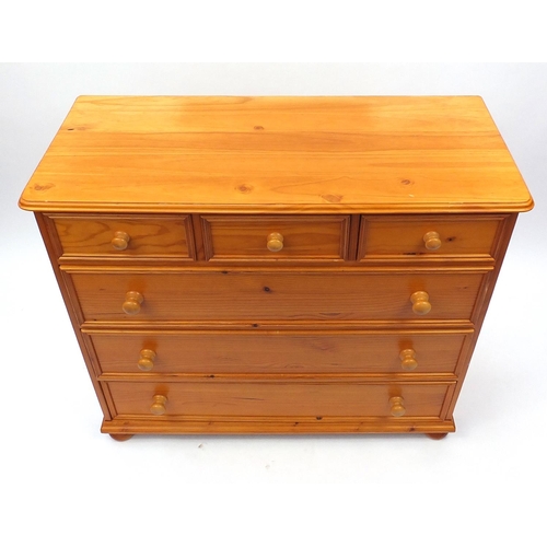 12 - Pine six drawer chest, 95cm H x 107cm W x 46cm D