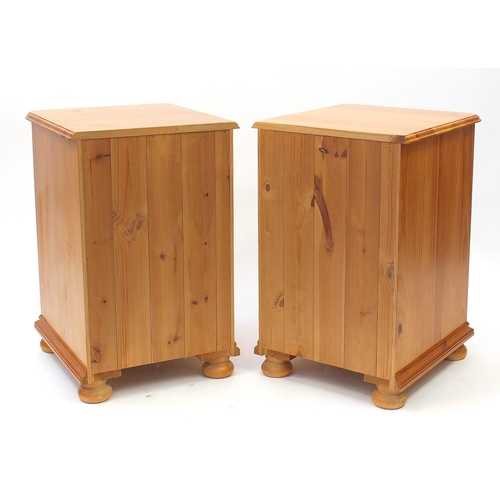 13 - Pair of pine three drawer bedside chests, 68cm H x 43cm W x 46cm D