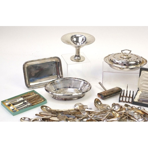 191 - Large quantity of assorted silver plated items to include bottle vase, tureens, flatware etc