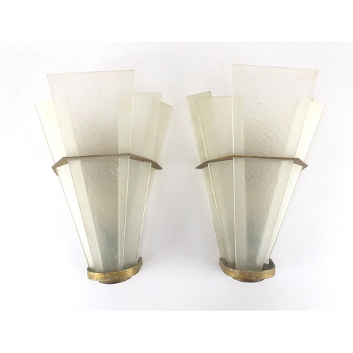 242 - Pair of vintage Neolux wall sconces with glass panels, each 27cm high