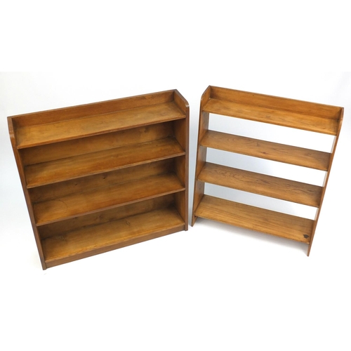 47 - Two light oak open bookcases, the largest 92cm H x 92cm W x 20cm D