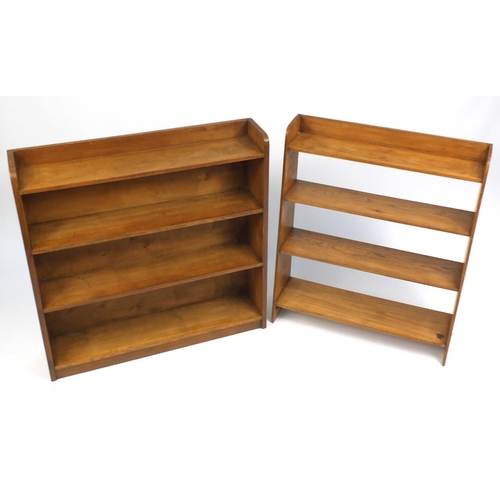 47 - Two light oak open bookcases, the largest 92cm H x 92cm W x 20cm D