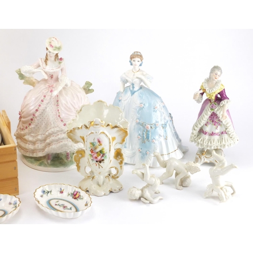 206 - Royal Worcester figurines to include Summers Lease, The First Quadrille, two porcelain figures Cheru... 