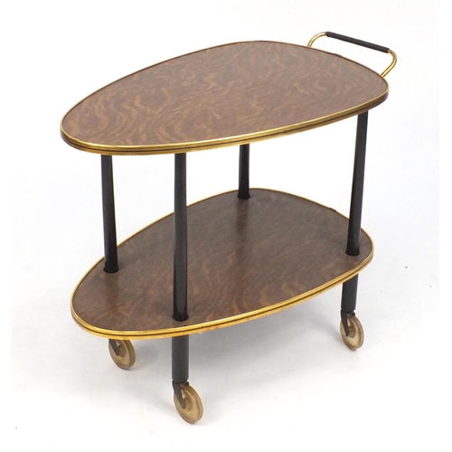 87A - 1950's/60's two tier tea trolley with brass gallery, 61cm high