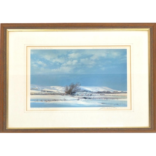 228 - Pencil signed Frank Wootton limited edition print, titled 'Alfriston and Firle Beacon in Snow', numb... 