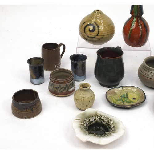 210 - Collection of Studio pottery including vases, most with impressed marks