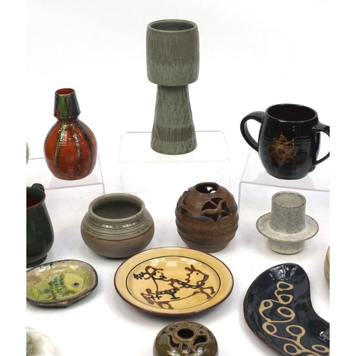 210 - Collection of Studio pottery including vases, most with impressed marks