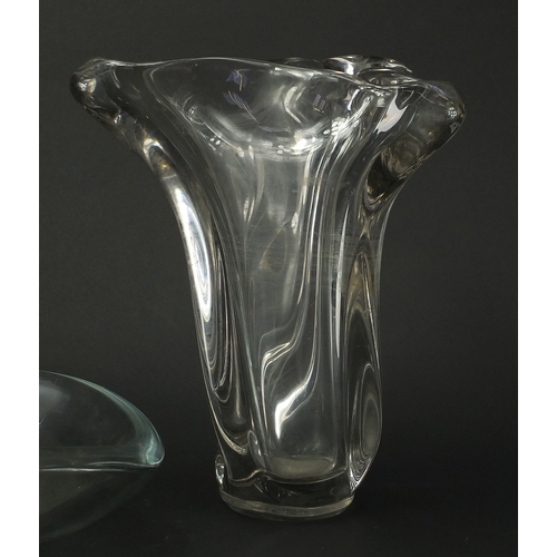 2229 - Heavy clear art glass vase and similar bowl, the largest 30cm high