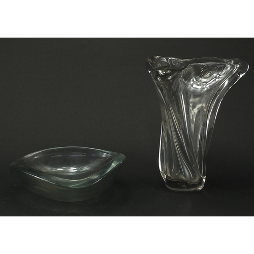 2229 - Heavy clear art glass vase and similar bowl, the largest 30cm high