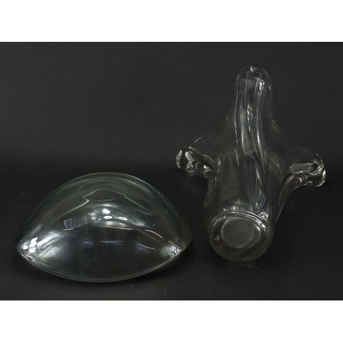 2229 - Heavy clear art glass vase and similar bowl, the largest 30cm high