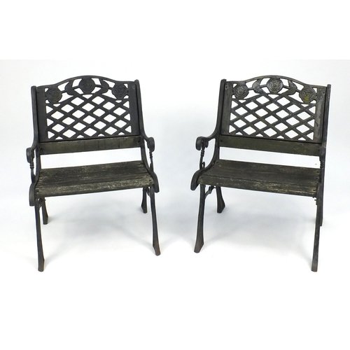 125 - Wrought iron garden table, bench and two chairs