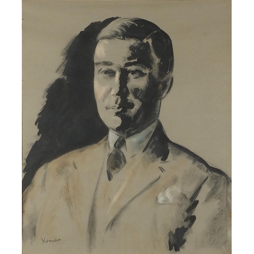 15 - Jacob Kramer - Head and shoulders portrait, possibly of Edward VIII, charcoal and watercolour on car... 