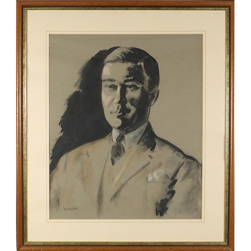 15 - Jacob Kramer - Head and shoulders portrait, possibly of Edward VIII, charcoal and watercolour on car... 