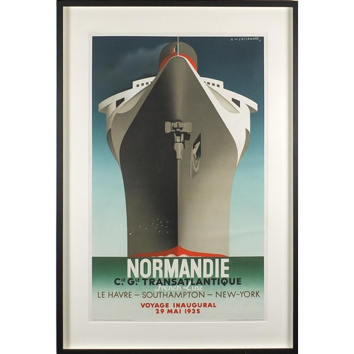 18 - French Normandie Transatlantiqe French line advertising poster, for the first voyage going from Le H... 