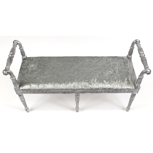 50 - Ornate silver painted window seat, 66cm high x 112cm wide